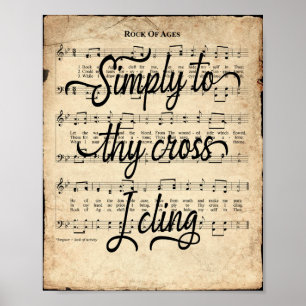 Rock of Ages Scripted Vintage Hymn Poster