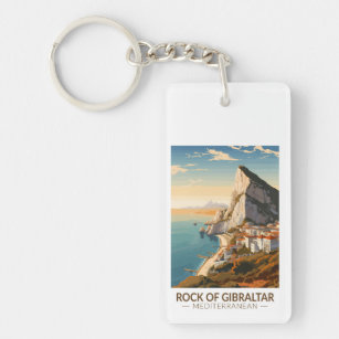 Rock of Gibraltar Travel Art Vintage Keychain