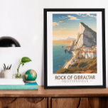 Rock of Gibraltar Travel Art Vintage Poster<br><div class="desc">Rock of Gibraltar in a vector art style. The Rock of Gibraltar is a monolithic limestone promontory located in the British territory of Gibraltar,  near the southwestern tip of Europe on the Iberian Peninsula.</div>