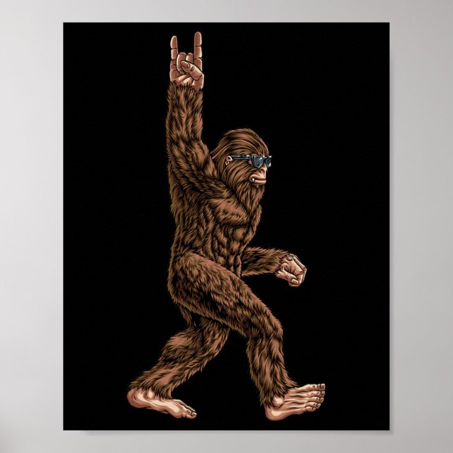 Rock On Bigfoot Sasquatch Loves Rock And Roll Sung Poster (Front)