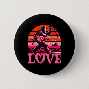 Rock On Bigfoot Sasquatch Yeti Valentines Day Retr 2 Inch Round Button