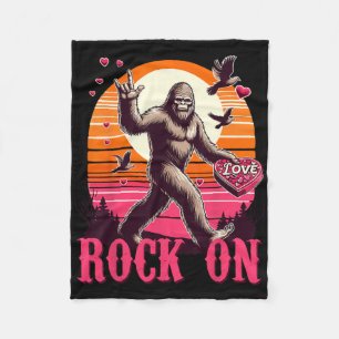 Rock On Bigfoot Sasquatch Yeti Valentines Day Retr Fleece Blanket
