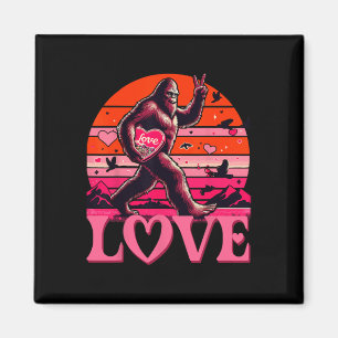 Rock On Bigfoot Sasquatch Yeti Valentines Day Retr Magnet