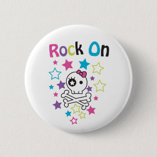 ROCK ON CUTE SKULLS AND BONES FOR GIRLS 2 INCH ROUND BUTTON