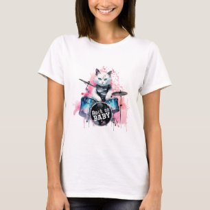 Rock On Drummer Kitty T-Shirt