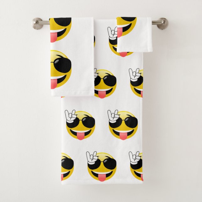 Rock On Emoji Bathroom Towel Set (Insitu)