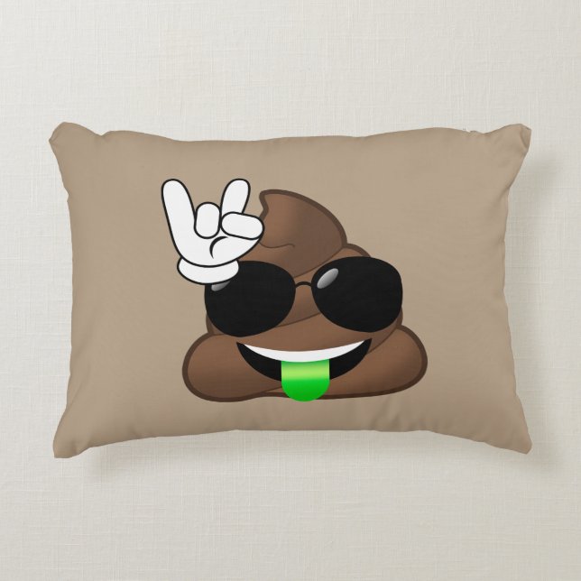 Rock On Emoji Poop Decorative Pillow (Front)
