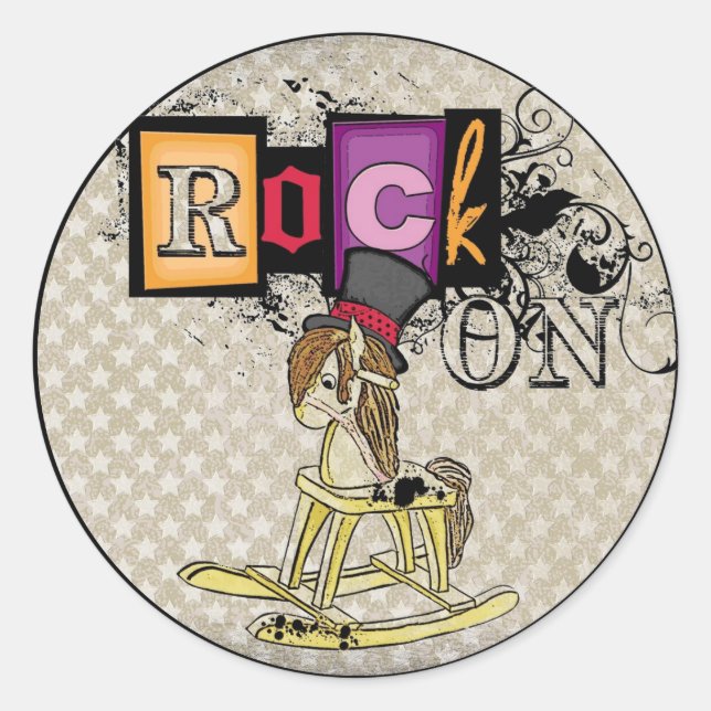 Rock on funny rocking horse stickers (Front)