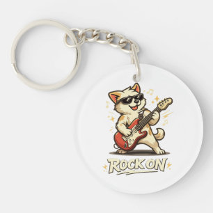 Rock On Guitar Dog Funny Rock Music Keychain