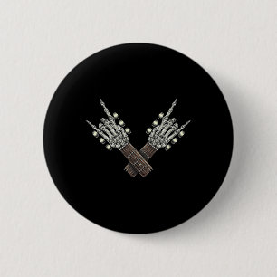 Rock On Guitar Neck Rock And Roll Halloween Skelet 2 Inch Round Button