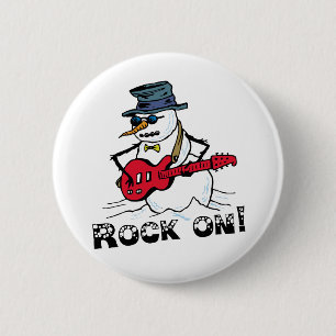 Rock On Guitar Playing Snowman 2 Inch Round Button
