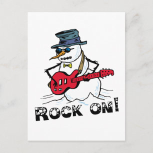 Rock On Guitar Playing Snowman Postcard