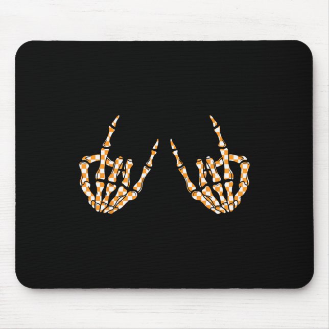 Rock On Halloween Chequered Pattern Skeleton Hand  Mouse Pad (Front)