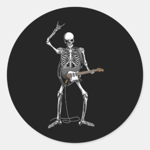 Rock On Halloween Skeleton Guitarist Rock And Roll Classic Round Sticker