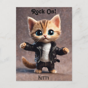 Rock On Kitty AI Fantasy Digital Art Print Design Postcard