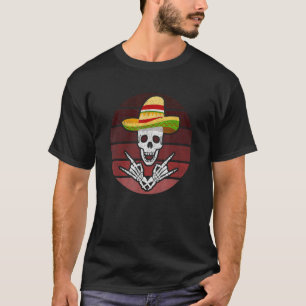 Rock On Mexican Skeleton Sombrero Dia De Los Muert T-Shirt