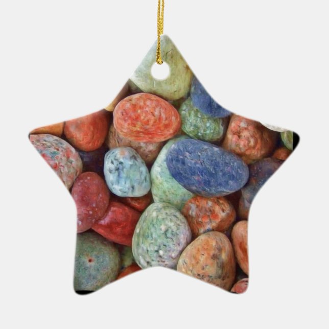 Rock On Multicolored Rocks Ceramic Ornament (Front)