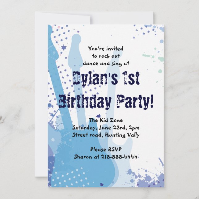 Rock On Musical Happy Birthday Party Invitation (Front)