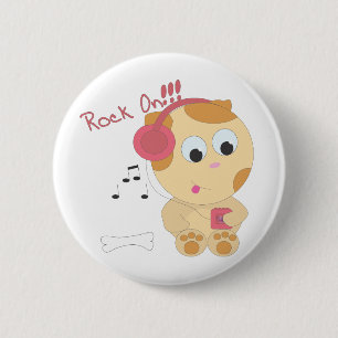 Rock on pup 2 inch round button