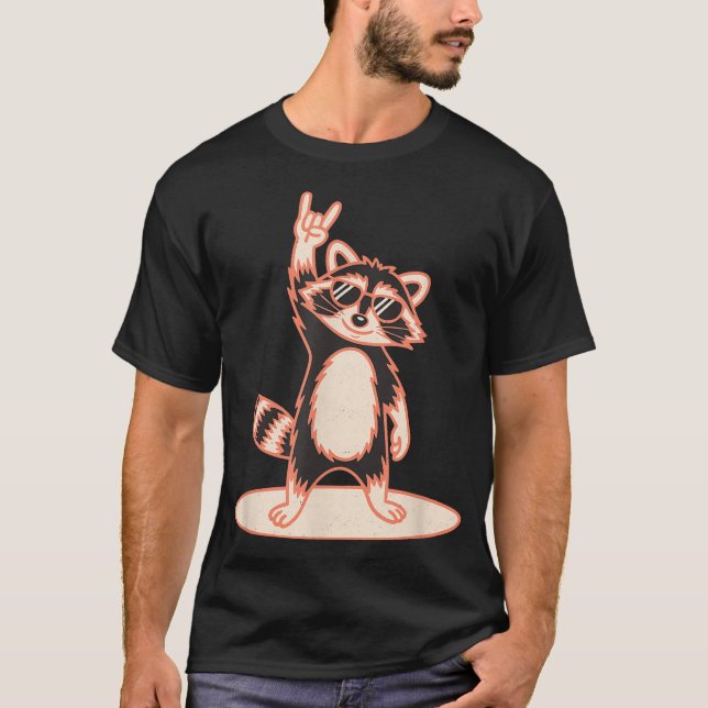 Rock On Raccoon With Sunglasses Humour Music Metal T-Shirt (Front)