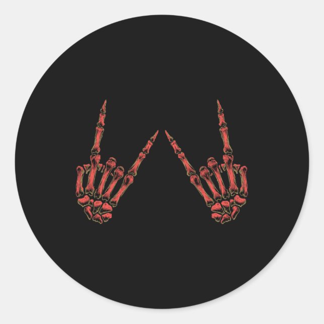 Rock On Rock And Roll Skeleton Hands - For Concert Classic Round Sticker (Front)