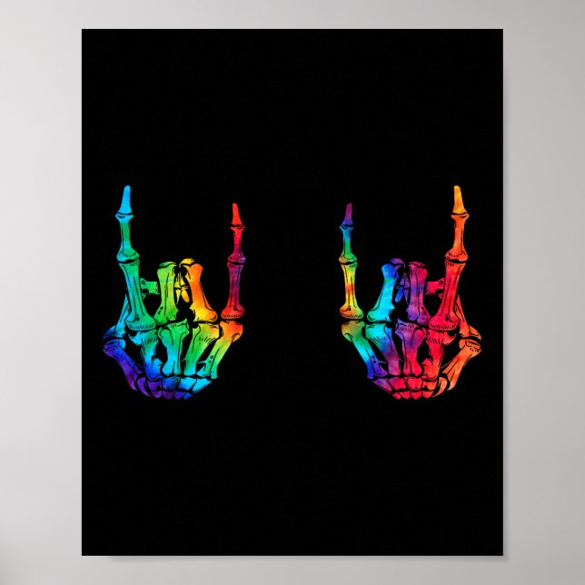 Rock On Rock Star Skeleton Hands Rocker Halloween  Poster (Front)