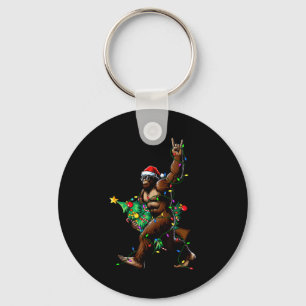 Rock On Santa Bigfoot Christmas Tree Xmas Lights S Keychain