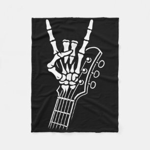 Rock On Skeleton Guitar Hand Sign Rock And Roll Ba Fleece Blanket