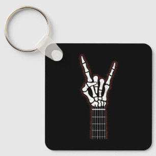 Rock On Skeleton Hand Guitar Gifts Keychain