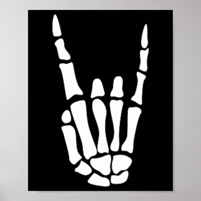 Rock On Skeleton Hand Sign - Minimalistic Hallowee (Front)