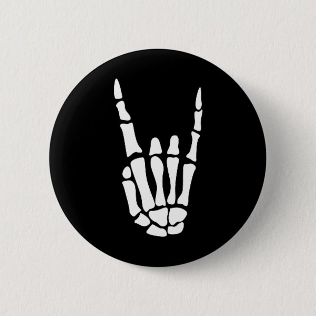Rock On Skeleton Hand Sign - Minimalistic Hallowee 2 Inch Round Button (Front)