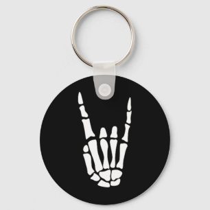 Rock On Skeleton Hand Sign - Minimalistic Hallowee Keychain