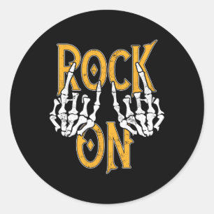 Rock On Skeleton Hands Rock And Roll Metal Concert Classic Round Sticker