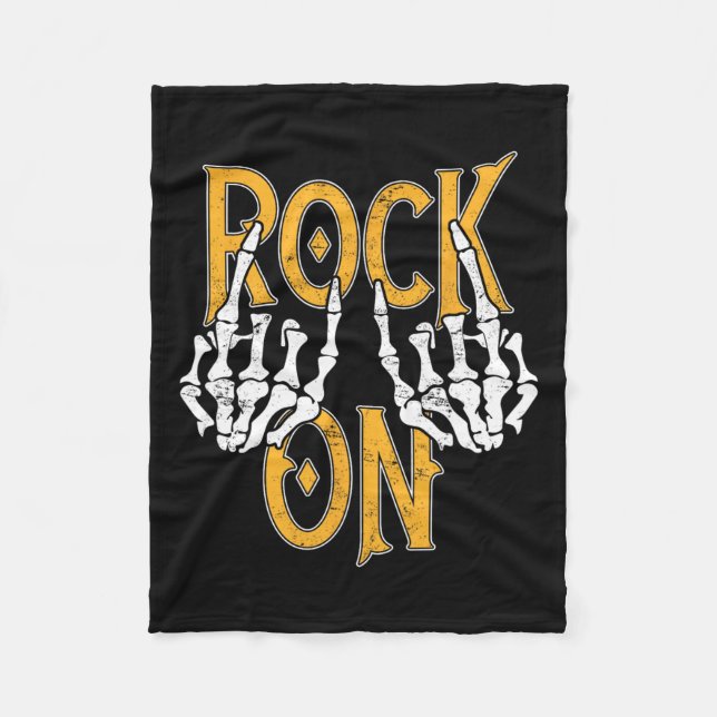 Rock On Skeleton Hands Rock And Roll Metal Concert Fleece Blanket (Front)