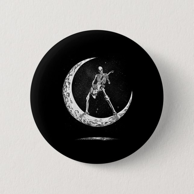 Rock On Skeleton Moon Rock And Roll Funny Hallowee 2 Inch Round Button (Front)