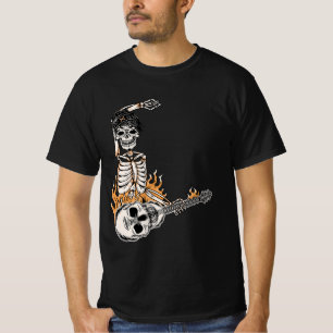 Rock On Skeleton Playing Guitar Halloween Costume T-Shirt