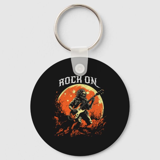 Rock On Skeleton Playing Guitar Rock And Roll Hall Keychain (Front)