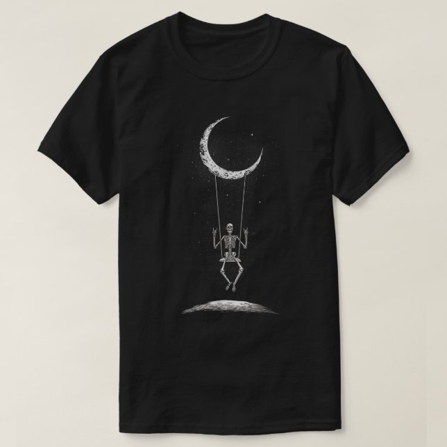 Rock On Skeleton Swinging From A Moon Concert Band T-Shirt (Design Front)