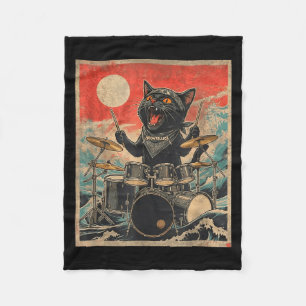 Rock On Vintage Drummer Cat Cool Band Style Gift  Fleece Blanket