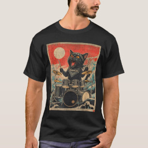 Rock On Vintage Drummer Cat Cool Band Style Gift  T-Shirt