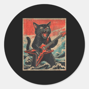 Rock On Vintage Guitarist Cat Cool Band Style Gift Classic Round Sticker