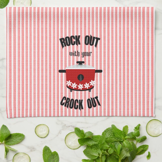 Rock Out with your Crock Out Red Stripe Kitchen Towel (Folded)