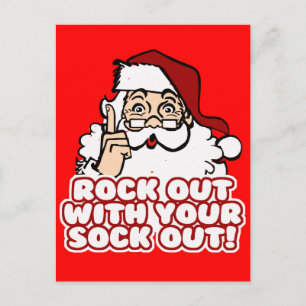 Rock Out With Your Sock Out Santa Holiday Postcard