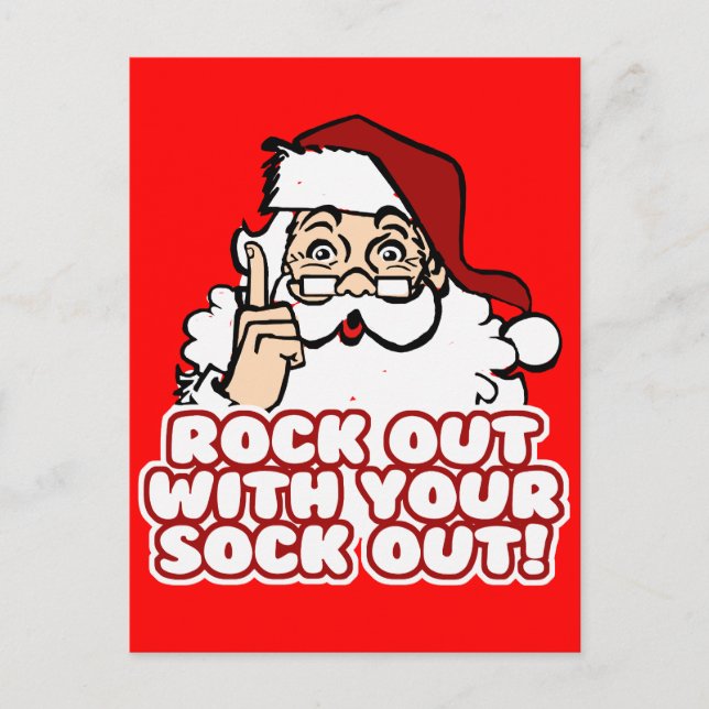 Rock Out With Your Sock Out Santa Holiday Postcard (Front)