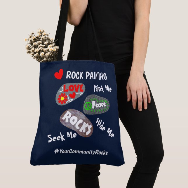 Rock Painting Community Personalized Hashtag Tote Bag (Close Up)