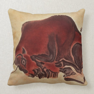 Rock painting of a bison, late Magdalenian Throw Pillow