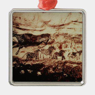 Rock painting of a leaping cow metal ornament