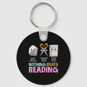 Rock Paper Scissor Nothing Beats Reading Keychain