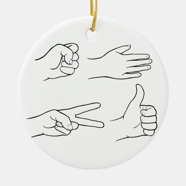 Rock, Paper, Scissors, Bomb Ceramic Ornament (Front)