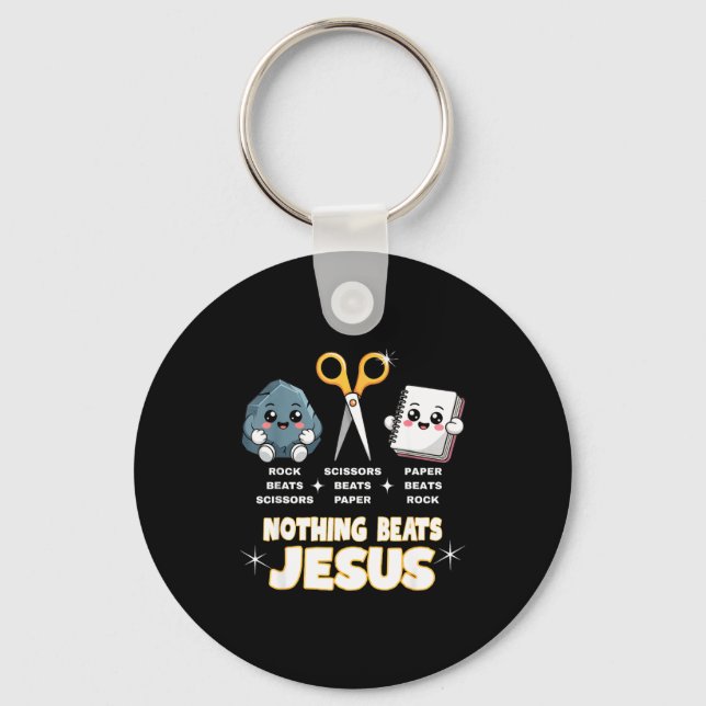 Rock Paper Scissors But Nothing Beats Jesus Funny  Keychain (Front)